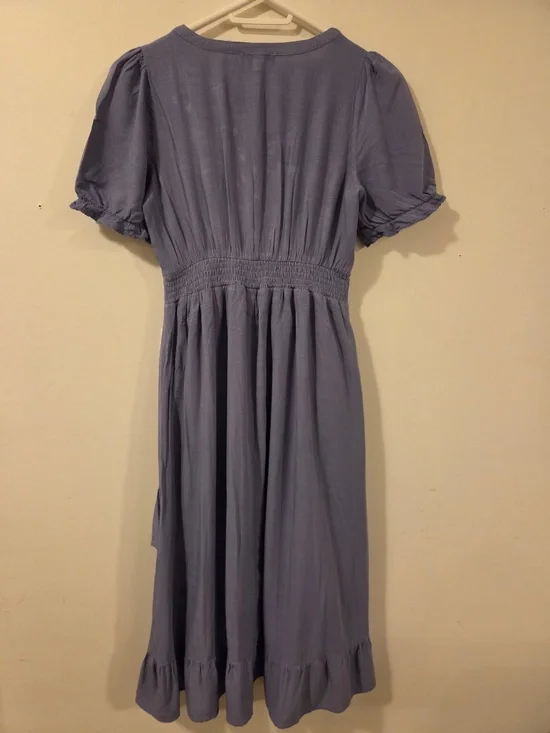 Baltic Born blue midi dress XS puff sleeves tiered pleats cottage core prairie - Picture 11 of 16